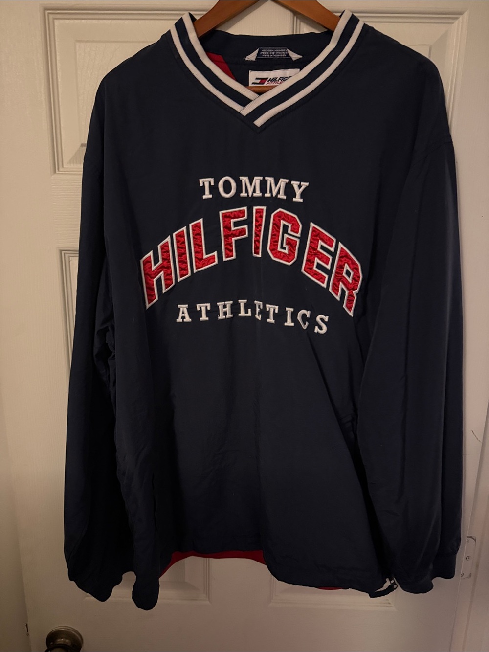 Tommy Hilfiger Navy V-Neck Pullover with Red Logo